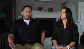 A picture of the Berrelez family, a mother and father, in an interview