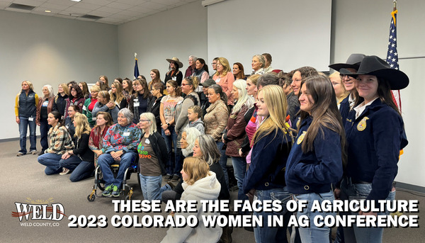 Women posing for a picture at the 2023 Women in Ag Conference. Text reads: "These are the faces of Agriculture 2023 Women in Ag Conference."
