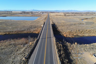 An aerial view of the bridge on Weld County Road 54.