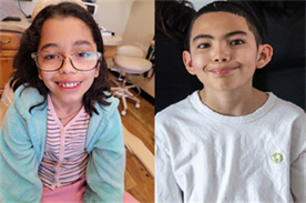 Photographs of a young girl and young boy, both smiling for the camera.