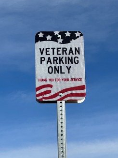 A sign denoting parking for veterans
