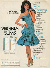 Virginia Slims advert with image of woman in blue dress