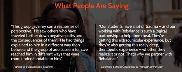 Graphic including quotes that are written out in body text. Background of graphic is a young student smiling with other children in background.