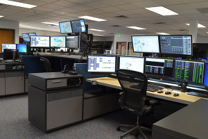 Monitors and computers inside Weld County's Regional Communications Center.