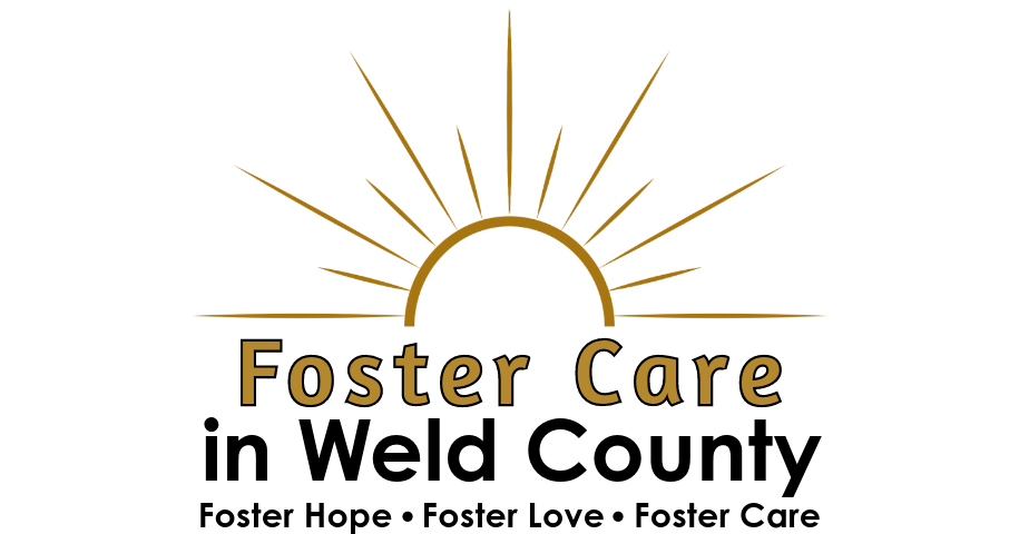 Weld County Foster Care logo featuring a sun; text reads "foster love, foster hope, foster care"