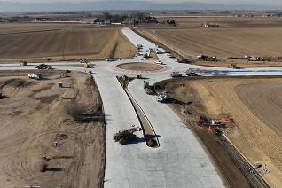 The roundabout at Weld County Road 74 and 33, which was completed in 2024.