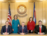 The Weld County Board of Commissioners in the Centennial Hearing Room.