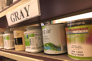 Paint sitting on a shelf.