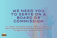 Hand raised. Text partially reads: "We need you to serve on a board or commission." 