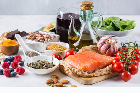 Low cholesterol foods on a table.