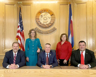 The Weld County Board of Commissioners in the Centennial Hearing Room. 