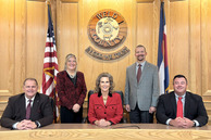 The Weld County Board of Commissioners in the Centennial Hearing Room. 