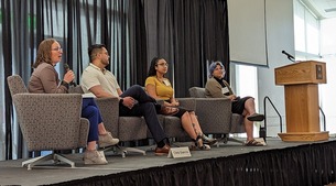 Olivia Egen, Weld County Health Department Initiatives Manager, sits on a panel.
