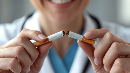 Doctor breaking cigarette 