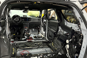 The back of A Sheriff's Office SUV being upfitted. 