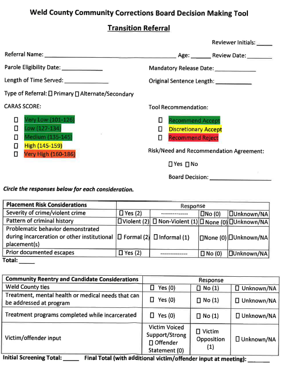 Screenshot of the structured decision making tool