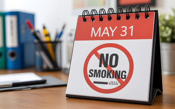 No smoking sign on day desk calendar emphasizing may 31st as World No Tobacco Day