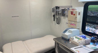 an exam area inside the mobile unit