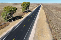 Aerial view of finished portion of Weld County Road 77 between Weld County Road 106 and Weld County Road 114
