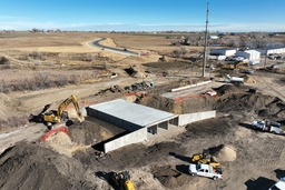 An aerial image of a concrete box culvert for the High Plains Boulevard project. 