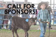 Young boy in a cowboy hat leading a small calf with a blue ear tag inside a livestock show arena.