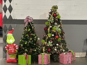 Grinch themed decorations at holiday party