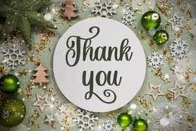 Thank you text with green Christmas decor