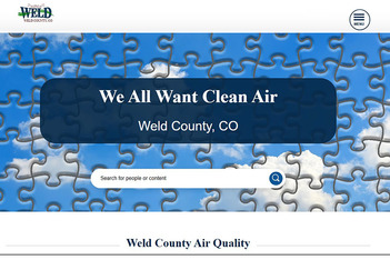 A screen capture of the air.weld.gov website that reads "We all want clean air: Weld County Colorado; Weld County Air Quality