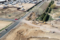 An aerial view of waterline relocation work. 