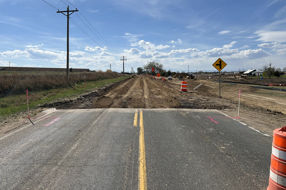 The east leg of Weld County Road 32 partially demolished.