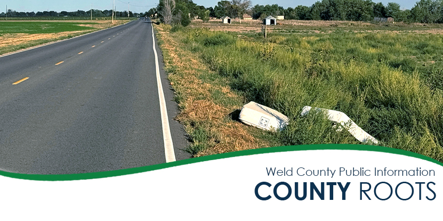 Trash alongside a county road. 