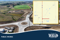 An aerial view of the roundabout at Weld County Road 34.