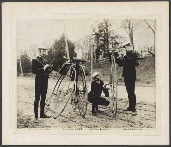 Three Capital Bicycle Club members checking their gear during a tour of Virginia