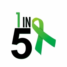 A green ribbon behind the words 1 in 5