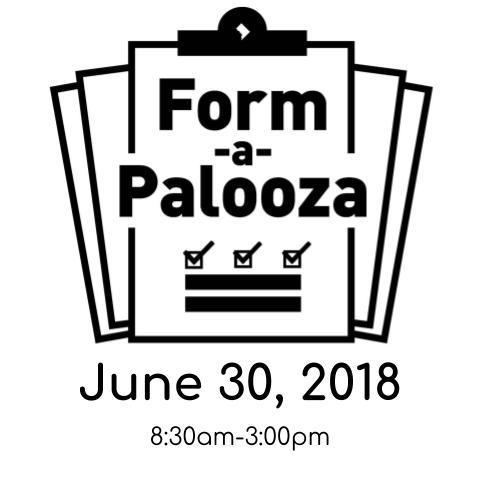 Black and white Clipboard with papers and check boxes. The words Form - a - palooza appear
