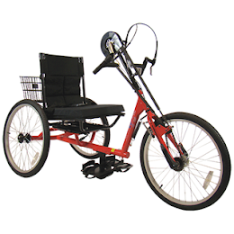 upright red cargo tricycle