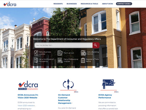 DCRA's New Website Homepage