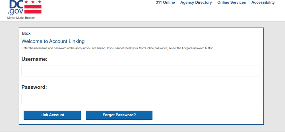 CorpOnline Account Linking Page