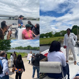 ORE staff and community members participating in a boat tour of the Anacostia River