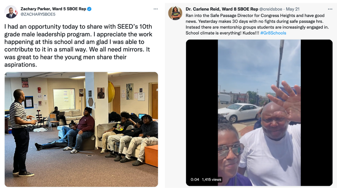 Screenshots from Rep Parker's and Rep Reid's twitter accounts