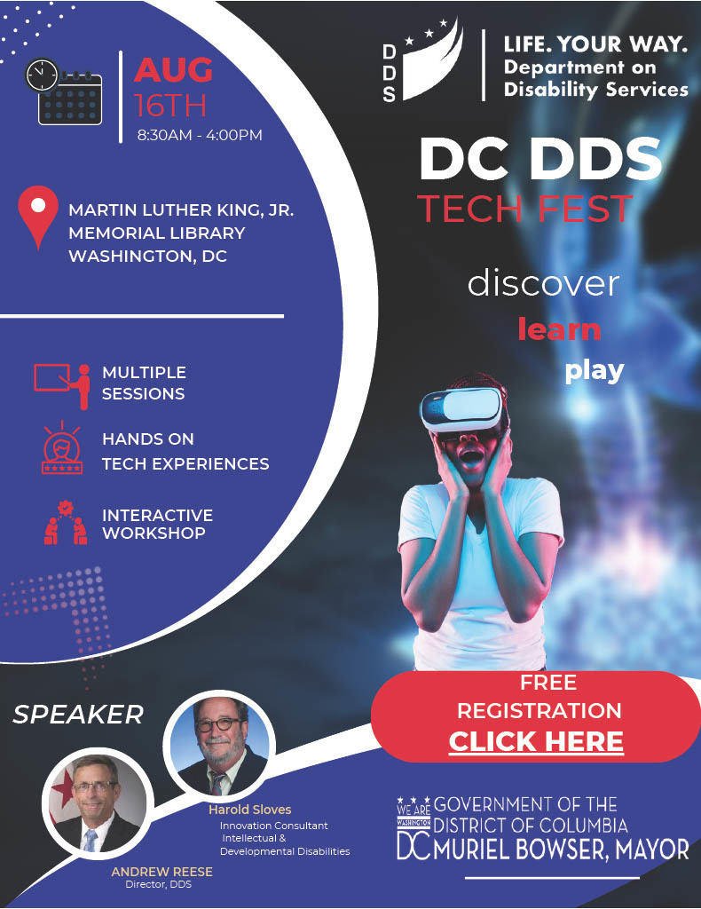 A information and image flyer that highlights a upcoming event, DC DDS Tech Fest