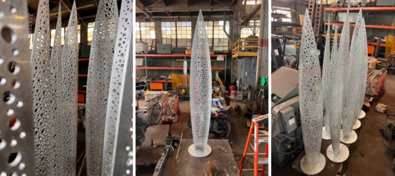 Photos of Farragut Forest artwork in fabrication