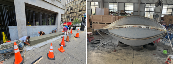 Photos of Farragut Forest cement pad preparation and Ripple Effect fabrication in process