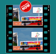 Image of a bus passing in front of a DC 2050 sign, with a graphic that says Available Now