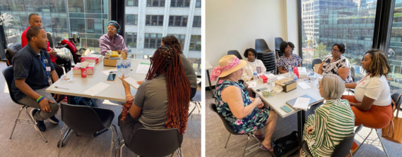 Photos of participants and staff at a focus group co-hosted with Project Action!