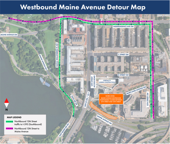 Westbound Maine Avenue Detour Map