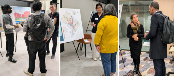 Collage of photos featuring OP staff and attendees speaking at recent public workshops