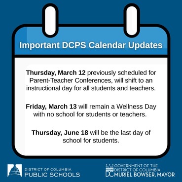 DCPS Calendar Updates