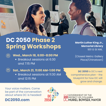 Notice of DC 2050 Spring Workshops at the MLK Library