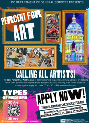 Applications are now open for the Department of General Services Percent for Art program.